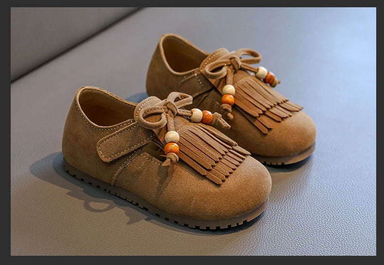 Girls' All-inclusive fringed Boken shoes 2025 Autumn Edition Soft-soled little girl princess Shoes Children's Bean single shoes