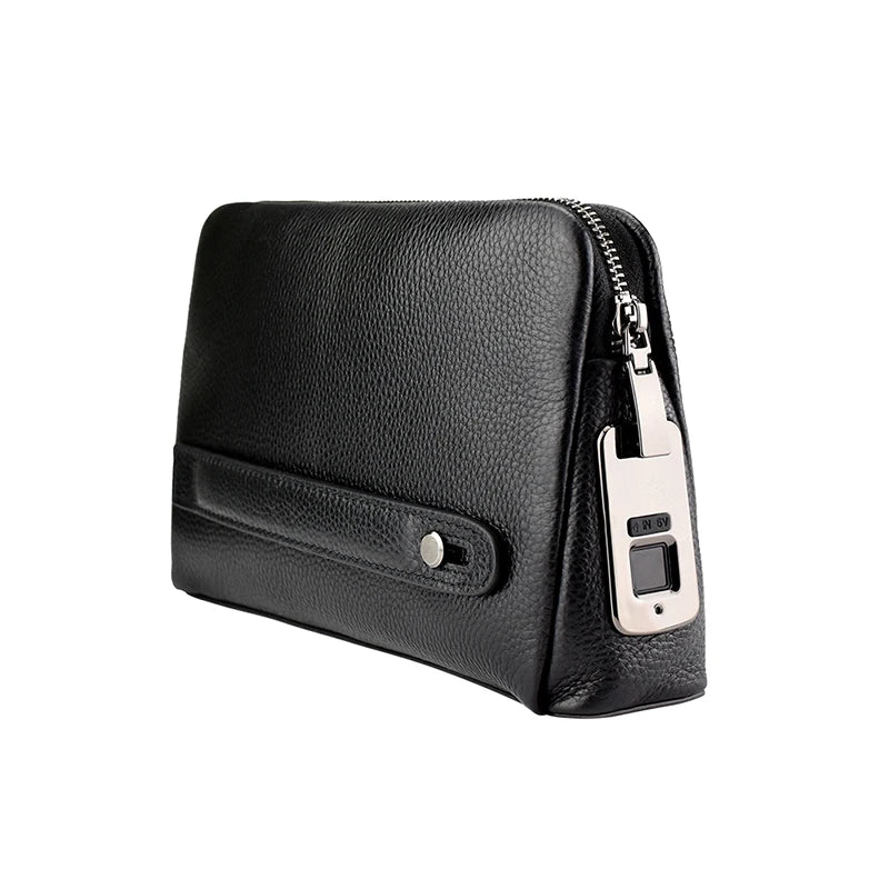 Men's Fingerprint Lock Bags for men Leather Hand Bag Male Long Money Wallets Mobile Phone Pouch Men Messenger Bag Anti-Theft