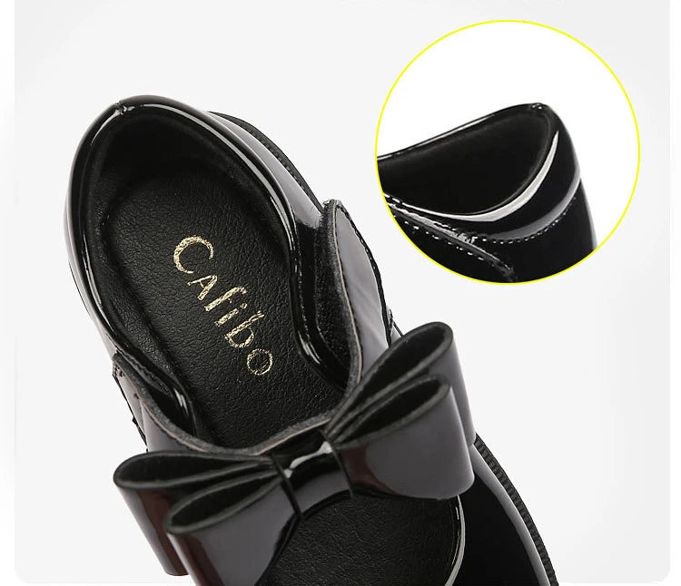 New Girl Leather Shoes Princess Kid Student School Causal Black Versatile Shoes Hook & Loop Children Glossy Mary Jane Autumn Hot