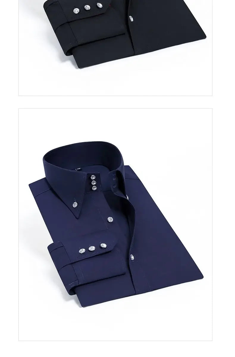 Men's Dress Shirts Non-ironing Formal Collar Shirt Fashion Korean Slim Solid Color Business Casual Shirt White Spring Autumn
