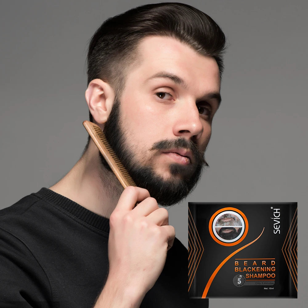 5PCS Natural Beard Hair Dye Shampoo Portable 5 Minute Instant Blackening Color Tint Cream Moustache Shampoo For Men Dropshipping