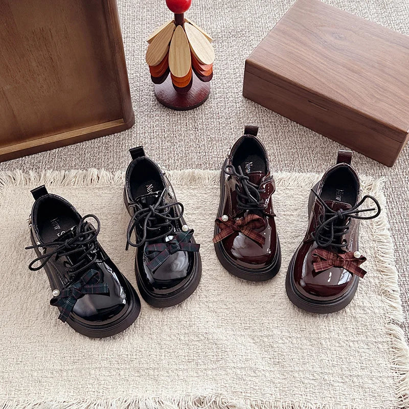 Girl School Perform Shoes Spring Autumn Chic Bow Children Dress Mary Jane Shoes Princess Wedding Party Kids Lolita Leather Shoes