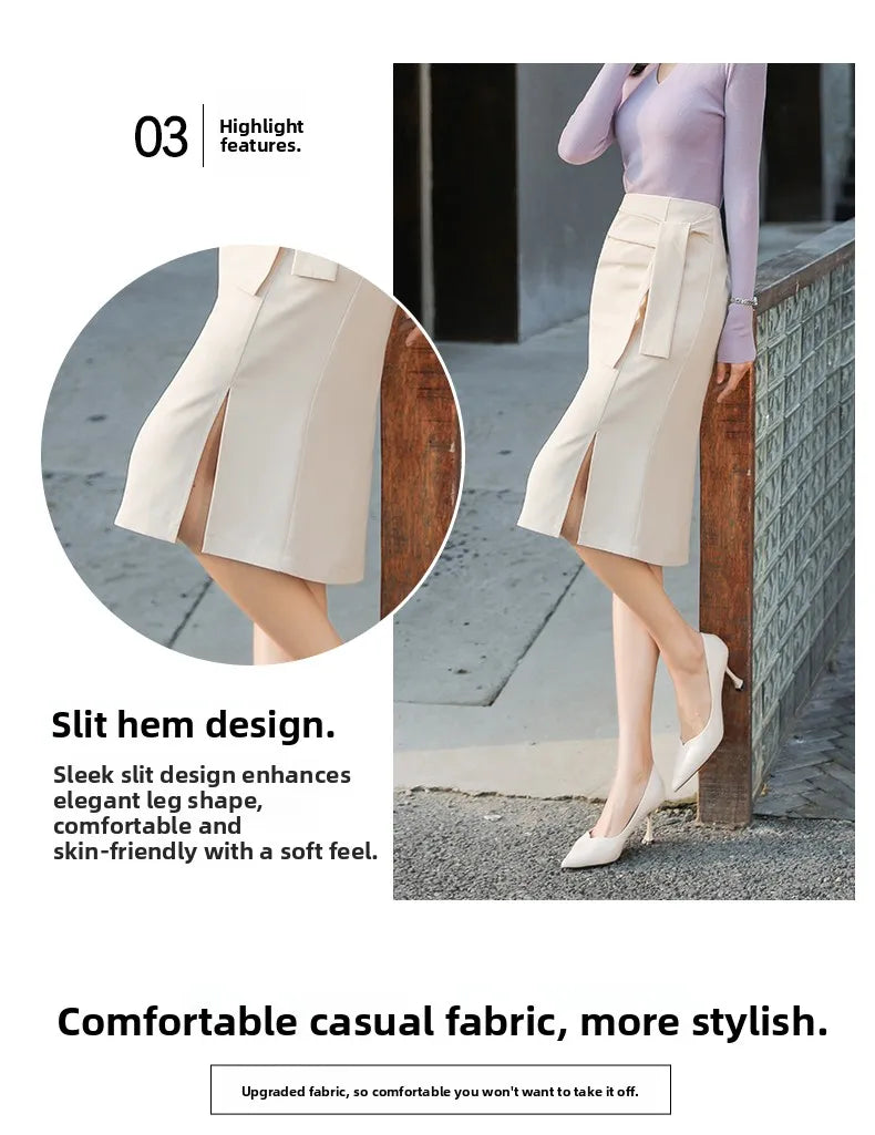 Design Sensation  Maturity Slimming Midi Skirt Women's Spring 2026 New Style High Waist Zipper Side Slit H-Shape Skirt