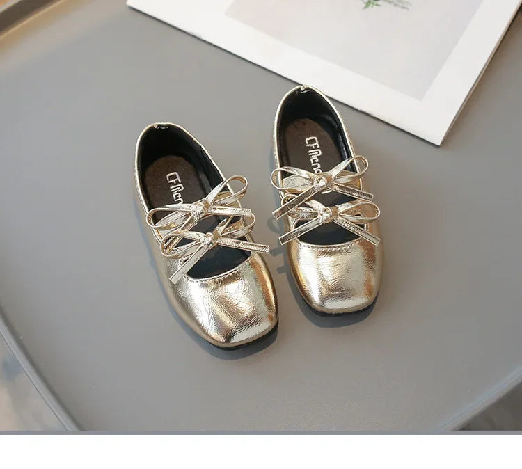 Elegant Girl Princess Shoes New Kids Leather Shoe Spring Autumn Children's Fashion Causal Black Ballet Shoes Solid Color Bowknot