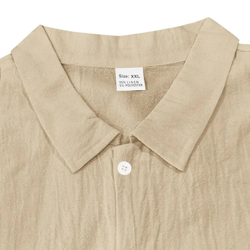 KIDWHXR Man 2-piece Outfit Spring Single-breasted Long Sleeve Shirts Male Drawstring Trousers Men Thin Cotton Linen Casual Set