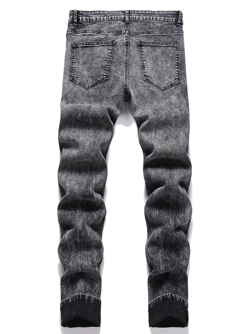 Men's High Street  Black Jeans Stretch Slim Fit Small Feet Pants Ripped Distressed Motorcycle Trouser Men Streetwear Denim Pants