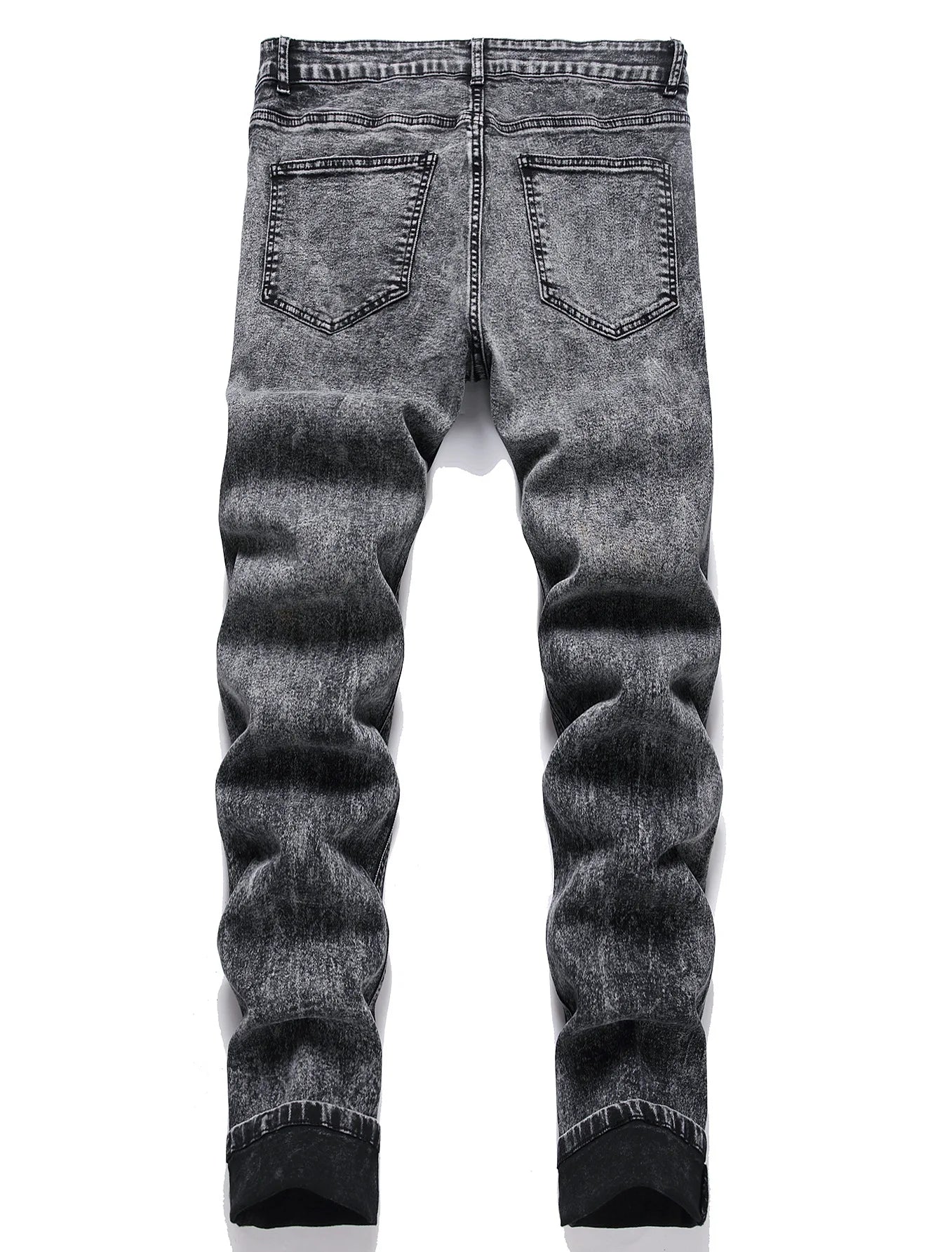 Men's High Street  Black Jeans Stretch Slim Fit Small Feet Pants Ripped Distressed Motorcycle Trouser Men Streetwear Denim Pants
