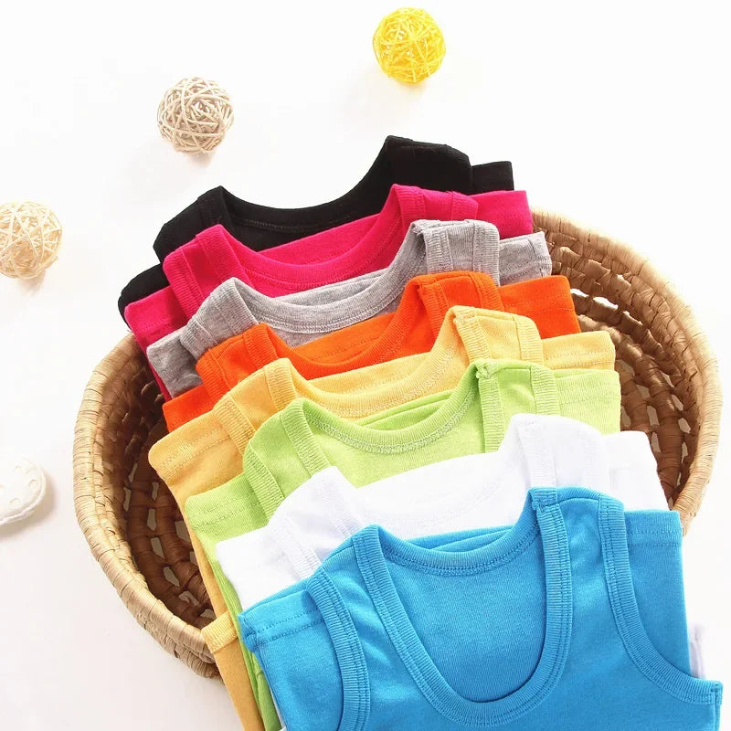 Kids Baby Boys Vests T-shirts Children Summer Vest Top Outfit Kid Boy Girl Solid Tops Clothes Cotton Tees Black Playsuits