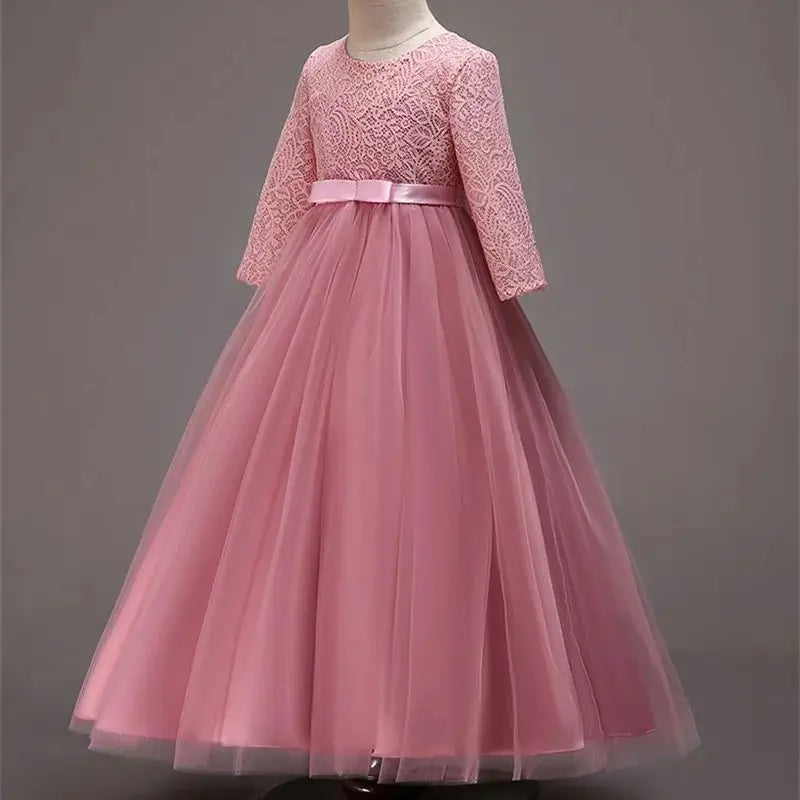 Elegant Dress For Teenage Girl Lace White Long Sleeve Wedding Princess Dresses For Children Prom First Communion Long Puffy Gown