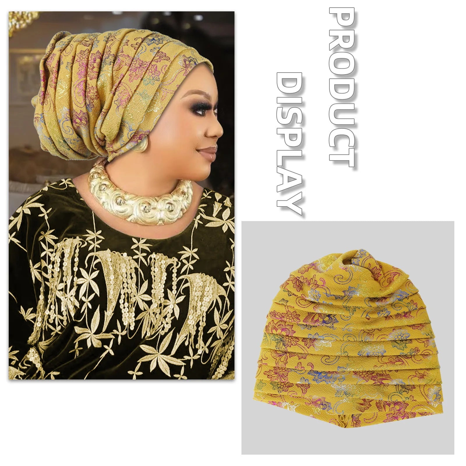 Fashion Wedding Geles African Headtie Auto Gele Turbans for Women Fabric Muslim Headwear Headpiece Female Head Wraps