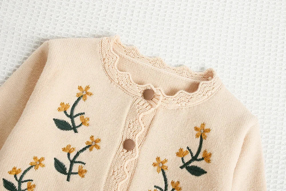 Baby Girl Clothes Girls Knitted Sweater Set Embroidered Flower Design Two-Piece Jacket And Pants Spring Autumn Korean Style