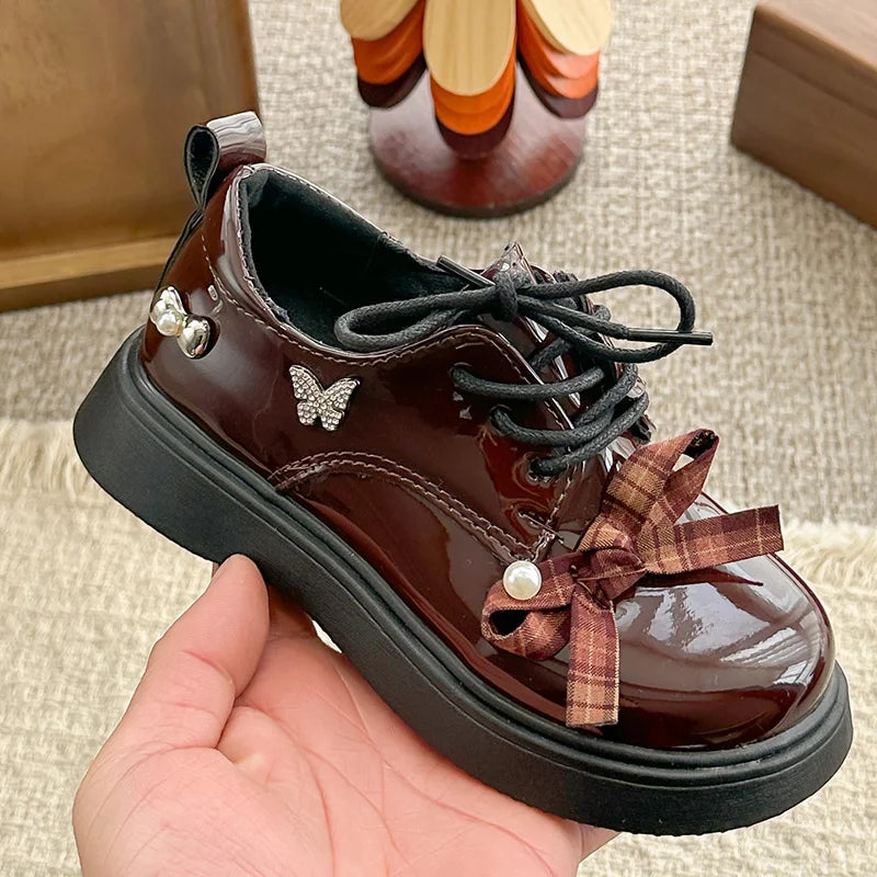 Girl School Perform Shoes Spring Autumn Chic Bow Children Dress Mary Jane Shoes Princess Wedding Party Kids Lolita Leather Shoes