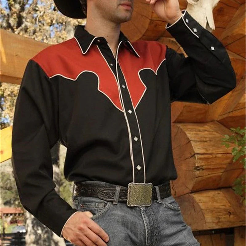 New men's Floral Art Print Ethnic Style shirt, Western Cowboy shirt, long-sleeved Classic Style Beach Collar shirt, Fast Shippin