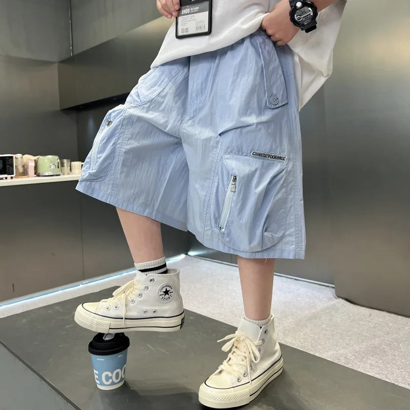 2025 Summer New Men's Shorts for Boys - Children's Casual Loose Workwear with Large Pockets