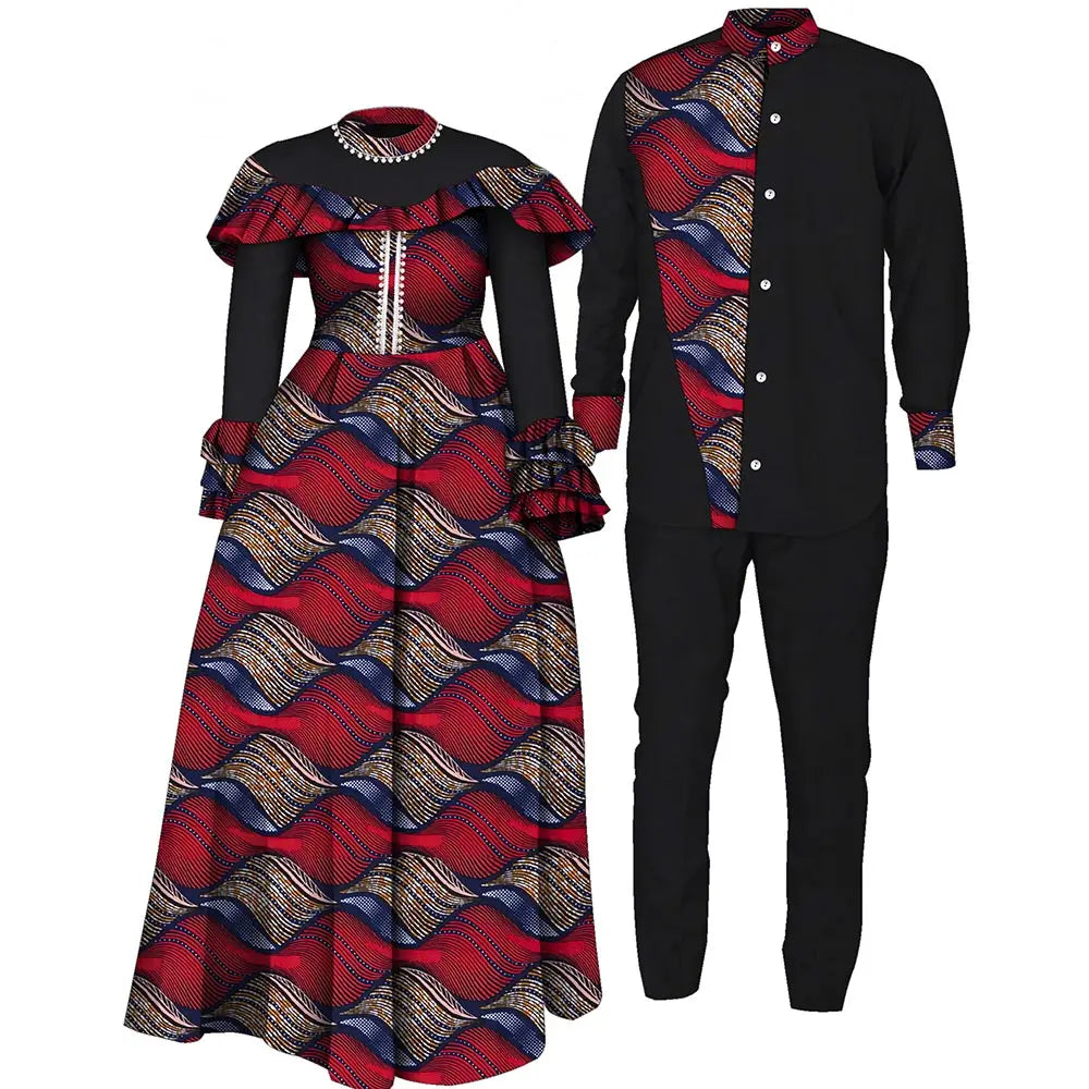 African Couple Clothing African Dresses for Women Print Top and Pants Suits Set for Men Party Wedding Lover Clothes Wyq1093