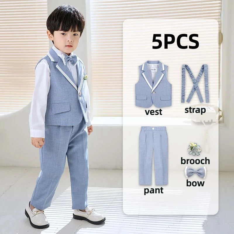 Children Boys Formal Suits Elegant Kids Boys Wedding Suits Outfit Blue Grey Child Boys Slim Fit Suits Outfit Performance Costume