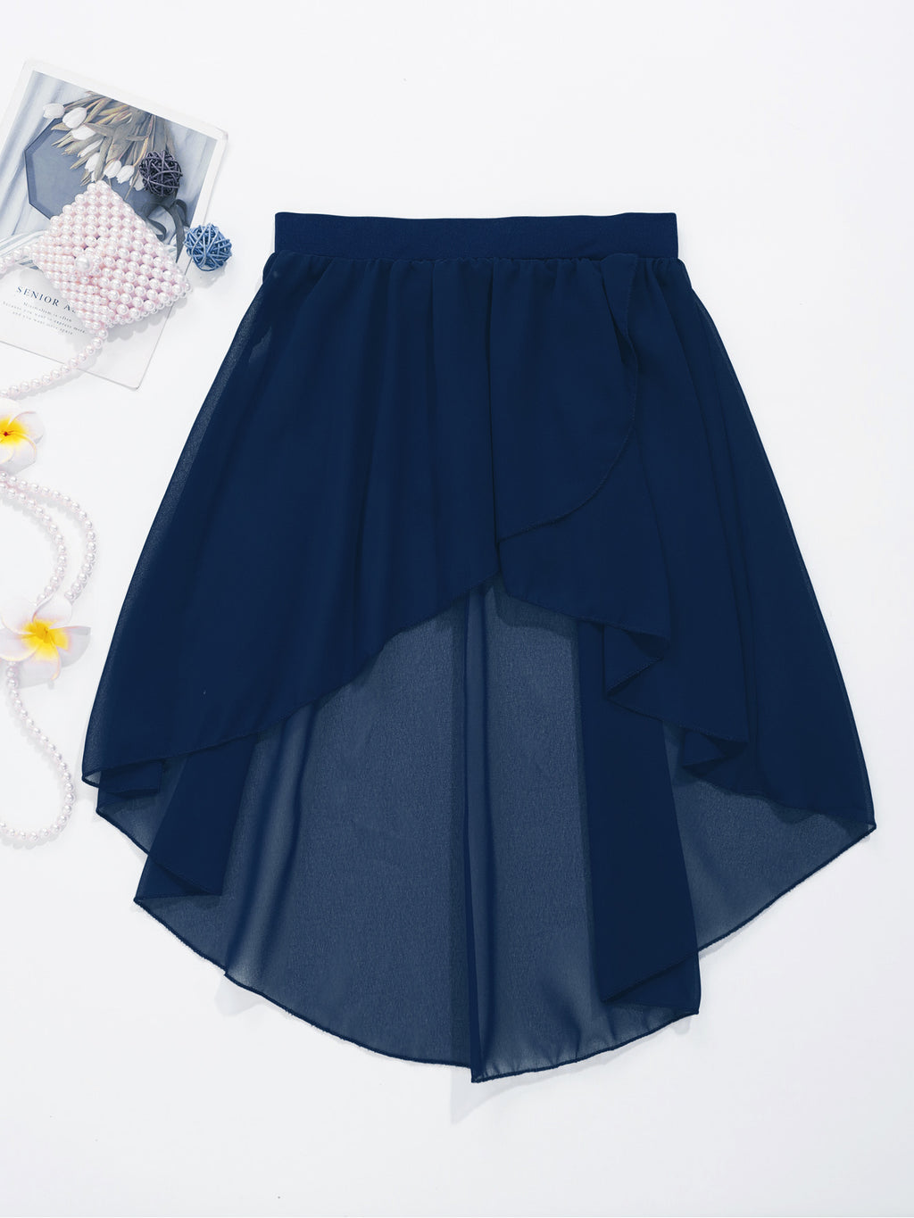 Girls Skirts High-Low Chiffon Skirt for Girl Elastic Waistband Ballet Modern Lyrical Dance Leotards Wrap Skirt Child Dancewear