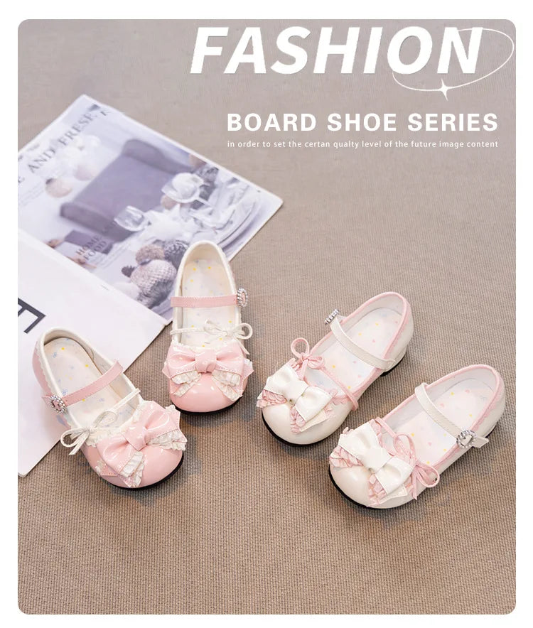 Girl Princess Shoes Spring 2026 New Bow French Heels Leather Shoe Sweet Lolita Party Dress Shoes Children's Mary Jane Size 26-36
