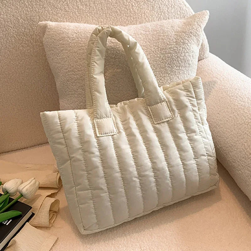 Ladies Tote Bags Large Capacity Cotton Padded Bag Solid Color Casual Fashion Nylon Elegant for Handbag