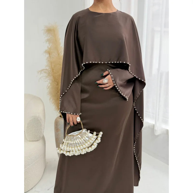 Muslim Dresses Women's Traditional Dresses And Abayas Eid Dubai Evening Dress Pearl Beaded Luxurious Robe Islamic Clothing