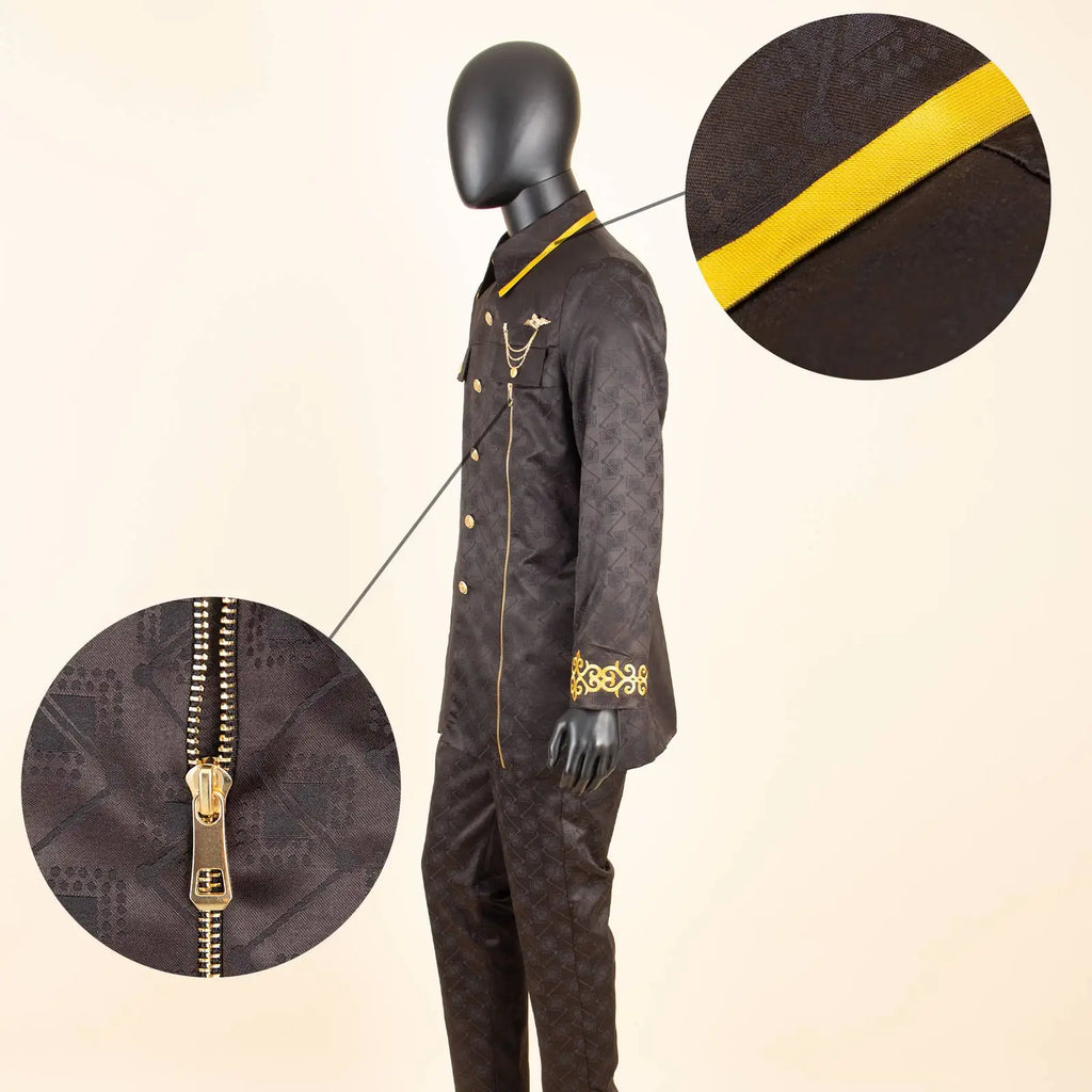 African Men Suit for Traditional Wedding Custom Business Attire Gold Embroidery Coat Pants Set Party Bazin Riche Attire 2416079