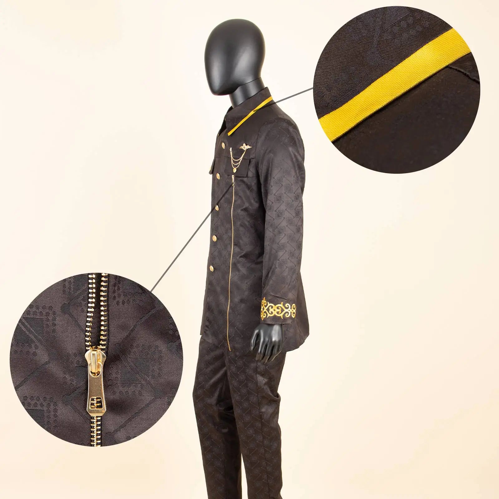 African Men Suit for Traditional Wedding Custom Business Attire Gold Embroidery Coat Pants Set Party Bazin Riche Attire 2416079