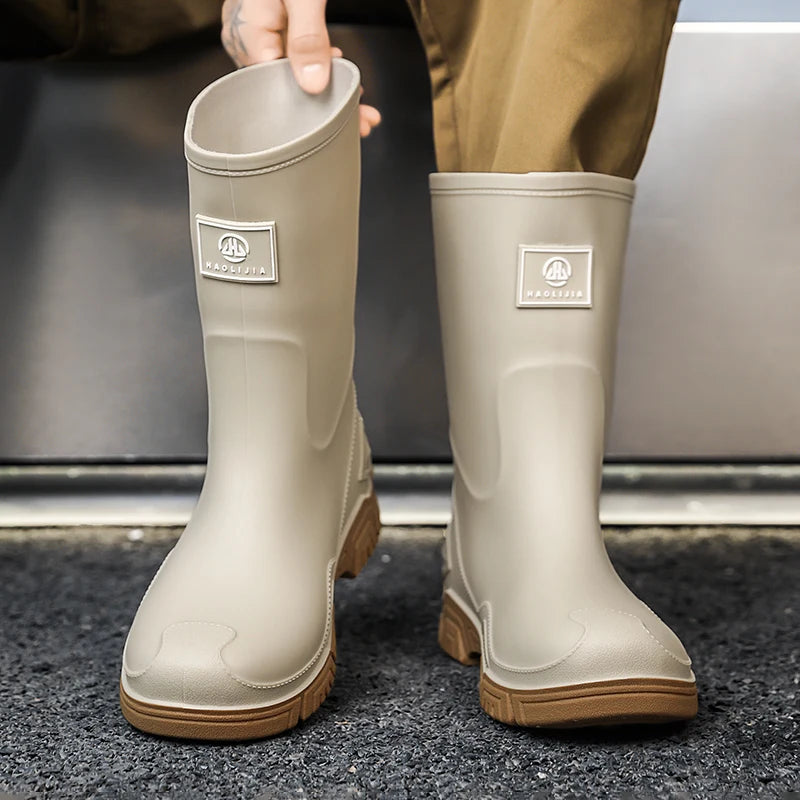 Rain Boots for Men, Non-Slip, Waterproof, High-Top Fishing Boots, Popular Work Safety Shoes, Rain Boots