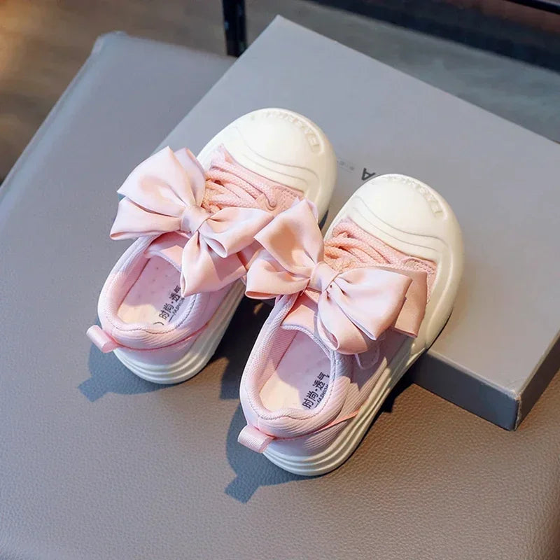 2024 Kids Sneakers for Girls School Casual Sports Shoes for Toddlers Fashion Children Tennis Shoes Thick Bottom Bowknot Non-slip