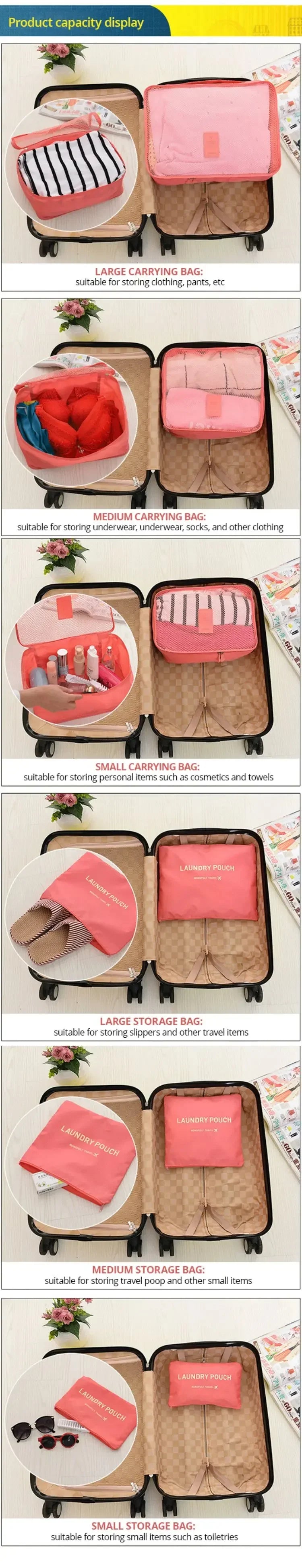 Travel 6-piece Storage Bag Set, Travel Luggage Sorting Bag, Clothing Packaging Bag, Breathable and Moisture-proof Storage Bag