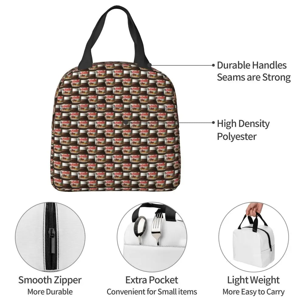 Custom Italy Nutellas Thermal Insulated Lunch Bag Women Portable Lunch Container for Outdoor Picnic Storage Food Box
