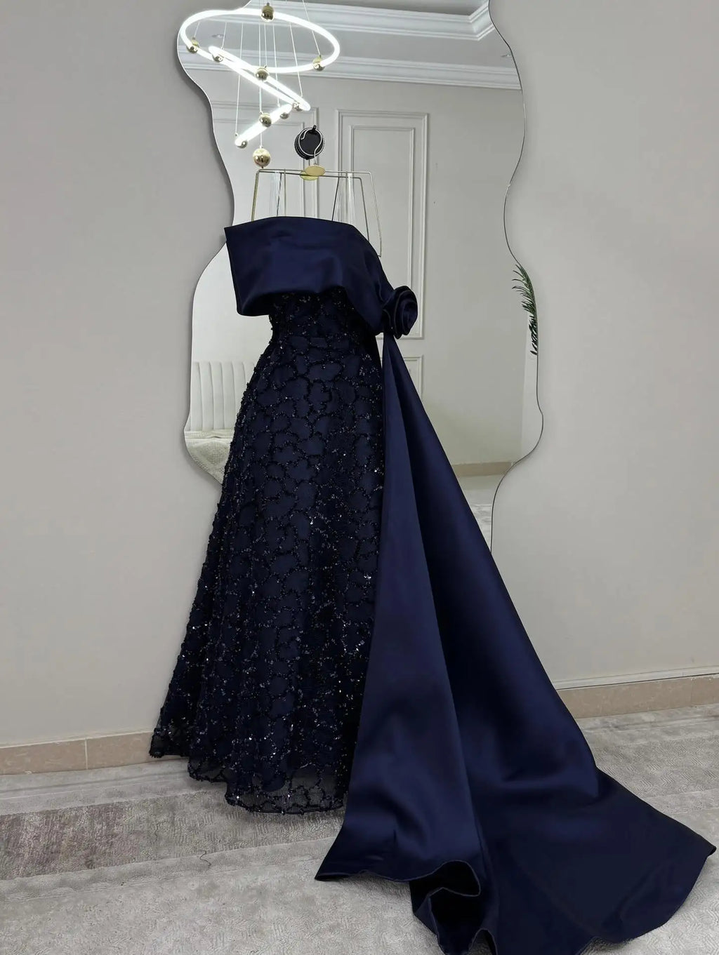 Mina Customized Navy Blue Luxurious Women's Evening Dresses for Formal Occasions Beads Flowers Sequins. Elegant Party Dress Prom