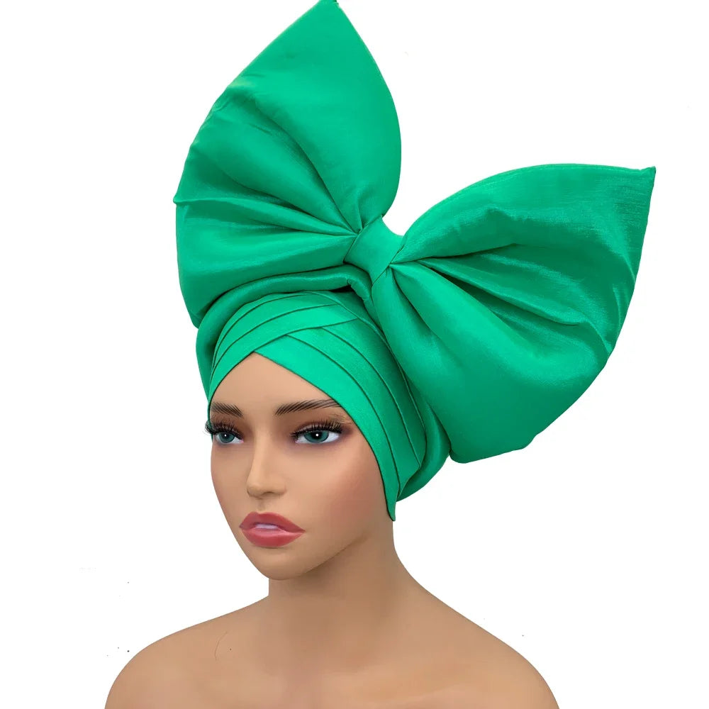 Exaggerated Headpiece African Auto Gele Headtie Nigeria Party Headwear Hat Lady Head Wraps Big Bowknot Turban Cap for Women