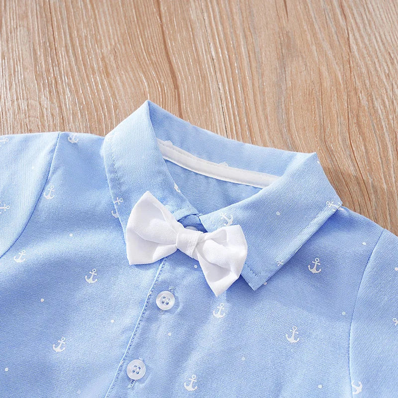Summer Boys And Girls Art Style Handsome Shirt With Sea Anchor All Over Print Comfortable Casual Short Sleeve Bodysuit