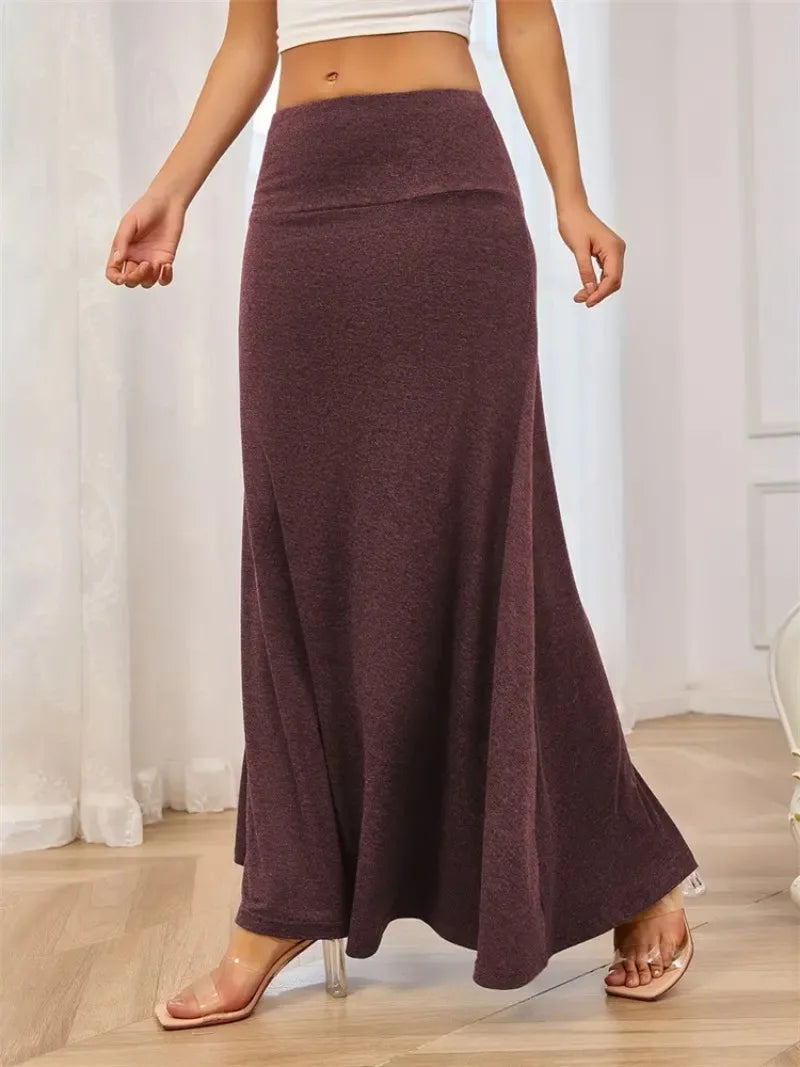 KIDCRKJ Long Skirt Women Autumn 2026 New Skirts Knitted Solid Urban Office Lady Fashion Clothes High Waist Maxi Skirts Faldas