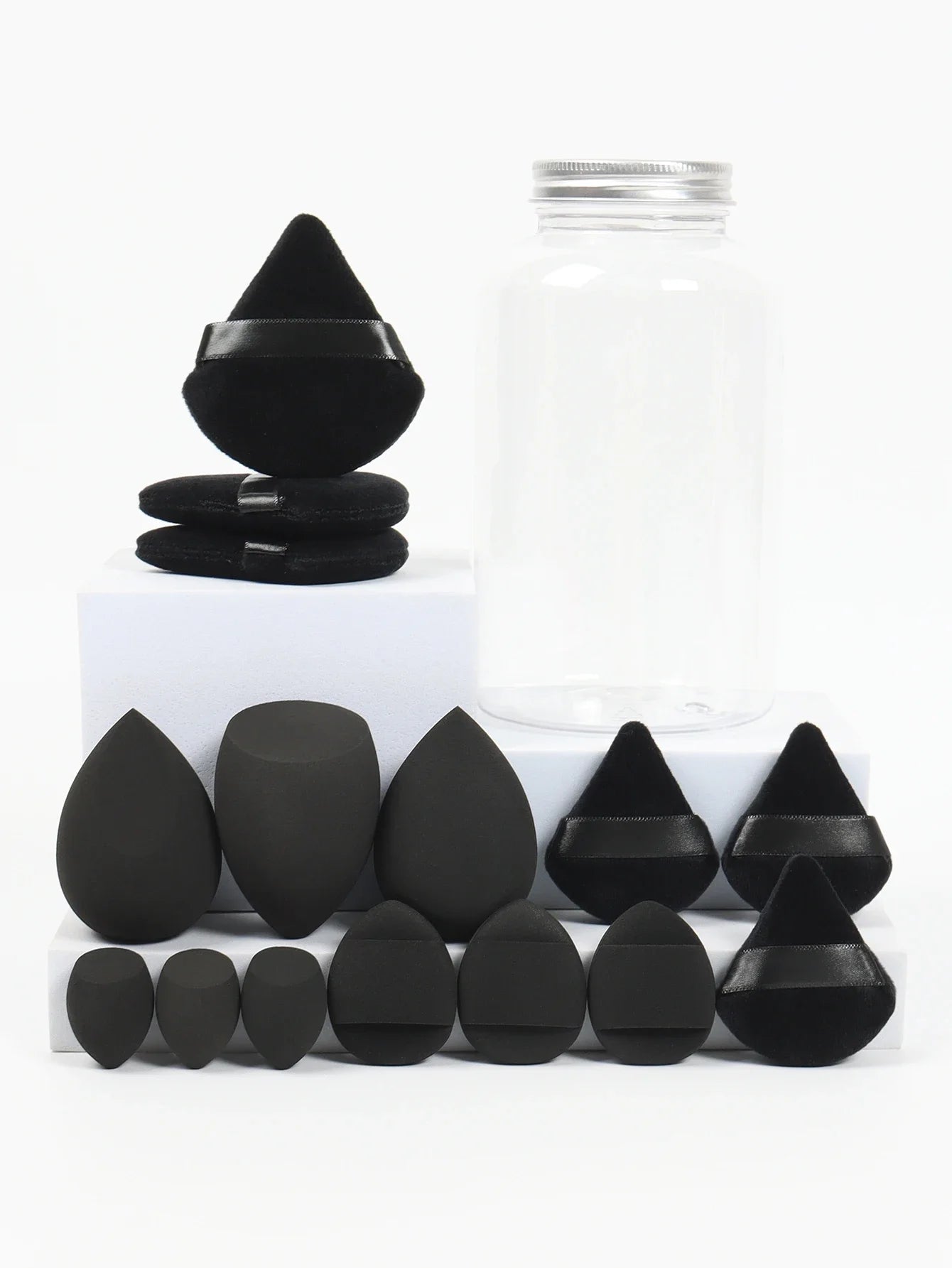 15Pcs Premium Powder Puffs with Storage Jar - Makeup Blending Sponges Set for Face Foundation & Loose Powder Kit