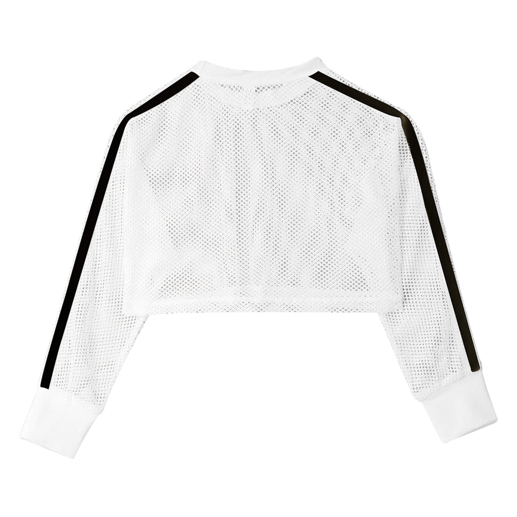 Kids Girls Fishnet T-shirt Hip Hop Street Dance Tops Long Sleeve Round Neck Hollow Out Mesh Crop Top for Workout Gym Sportswear