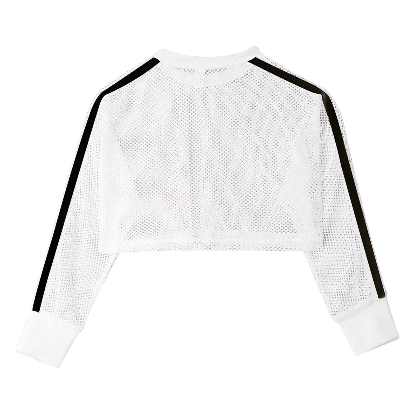 Kids Girls Fishnet T-shirt Hip Hop Street Dance Tops Long Sleeve Round Neck Hollow Out Mesh Crop Top for Workout Gym Sportswear