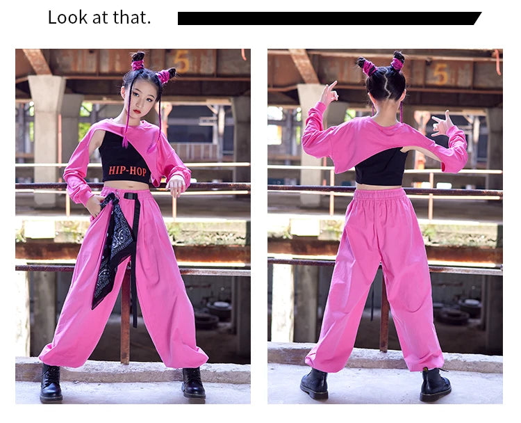 Teenage Girl Jazz Dance Costume Children Street Hip hop Dancing Jazz Stage Kid Kpop Jazz Costume for Girls pink Outfit dance set