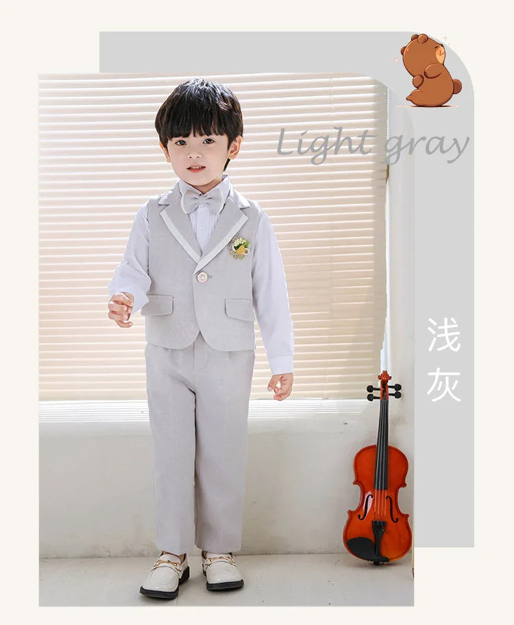Children Boys Formal Suits Elegant Kids Boys Wedding Suits Outfit Blue Grey Child Boys Slim Fit Suits Outfit Performance Costume