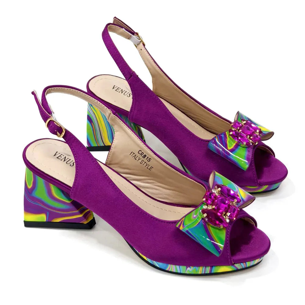 Sandals Woman Summer Ladies Shoes and Bag Decorated with Rhinestone Women Shoe and Bag Set for Party In Women Nigerian Shoe Bag