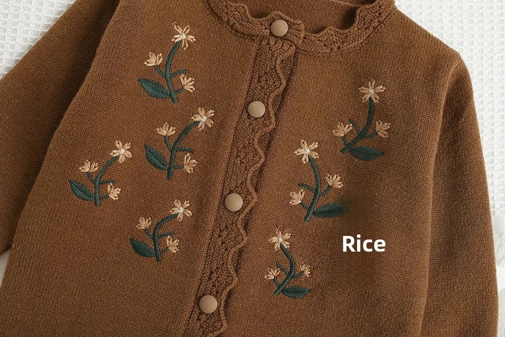 Baby Girl Clothes Girls Knitted Sweater Set Embroidered Flower Design Two-Piece Jacket And Pants Spring Autumn Korean Style