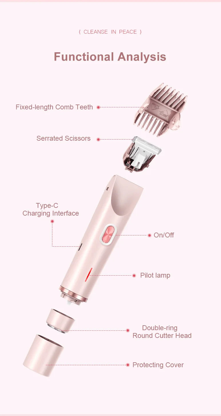 2 in 1 Electric Razors for Women Double Head Shaver for Pubic Hair Trimmer IPX7 Waterproof Wet&Dry Use Bikini Shaver for Body