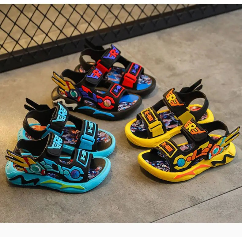 Kids Sandals for Boys 3-12 Year Old Soft Sole Anti Slip Cartoon Design Beach Outdoor Sandals