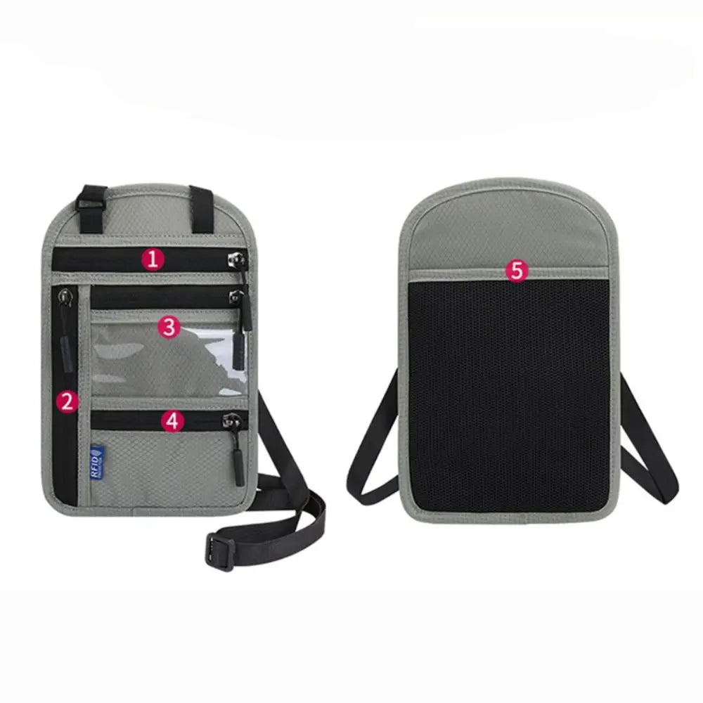 Anti-theft Security Stash Pouch Nylon RFID Blocking Passport Bag with Adjustable Neck Strap Waterproof Travel Neck Wallet