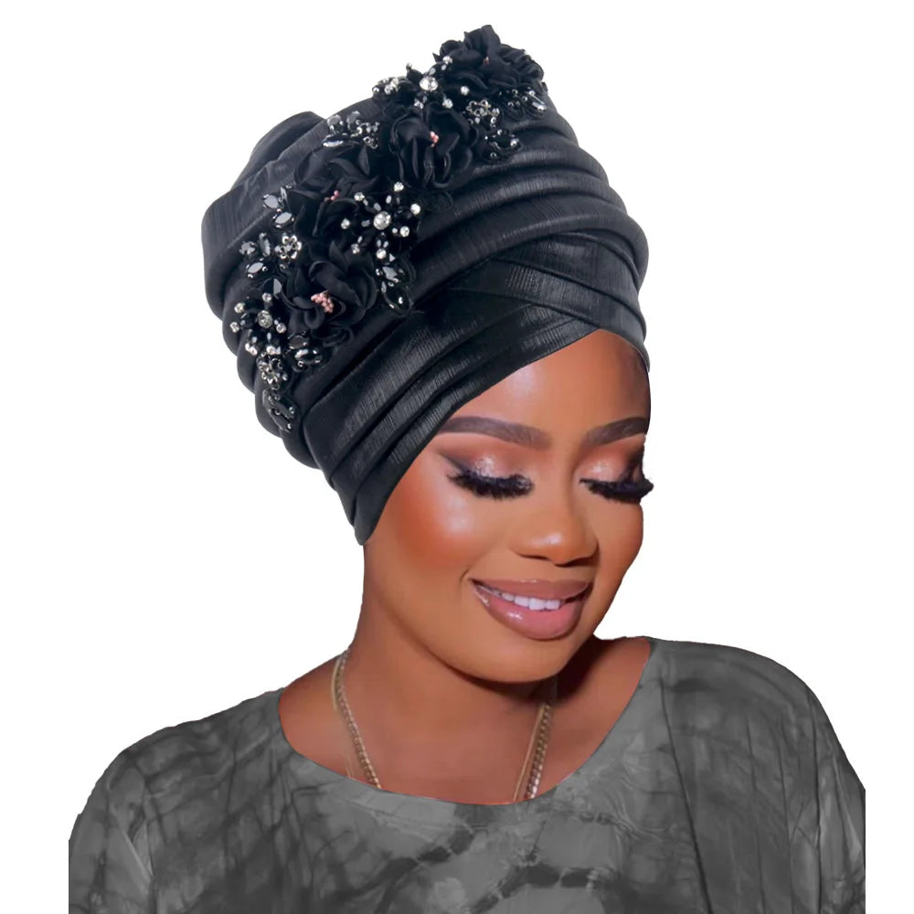 Nigeria Auto Gele Headtie Already Made Wedding Geles Female Head Wraps Diamond Flower 2025 New African Women's Turban Cap Bonnet