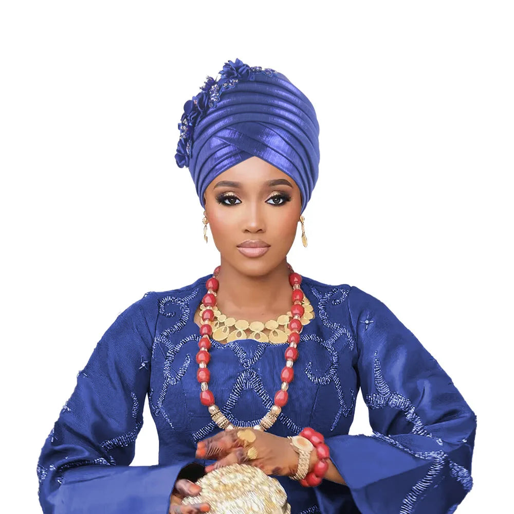 Nigeria Auto Gele Headtie Already Made Wedding Geles Female Head Wraps Diamond Flower 2025 New African Women's Turban Cap Bonnet