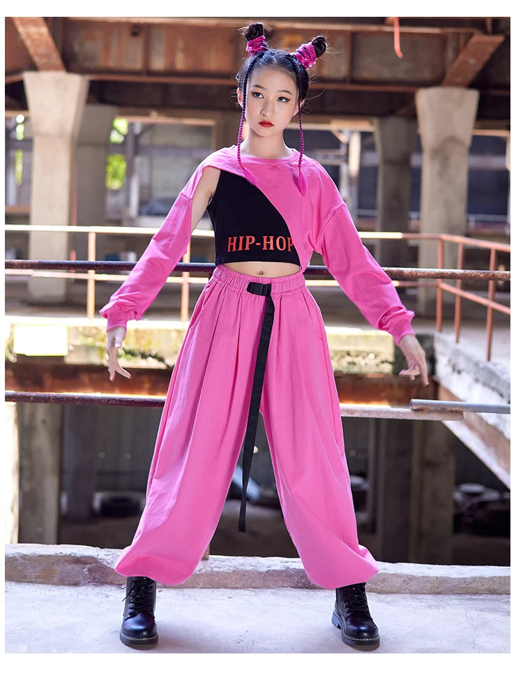 Teenage Girl Jazz Dance Costume Children Street Hip hop Dancing Jazz Stage Kid Kpop Jazz Costume for Girls pink Outfit dance set