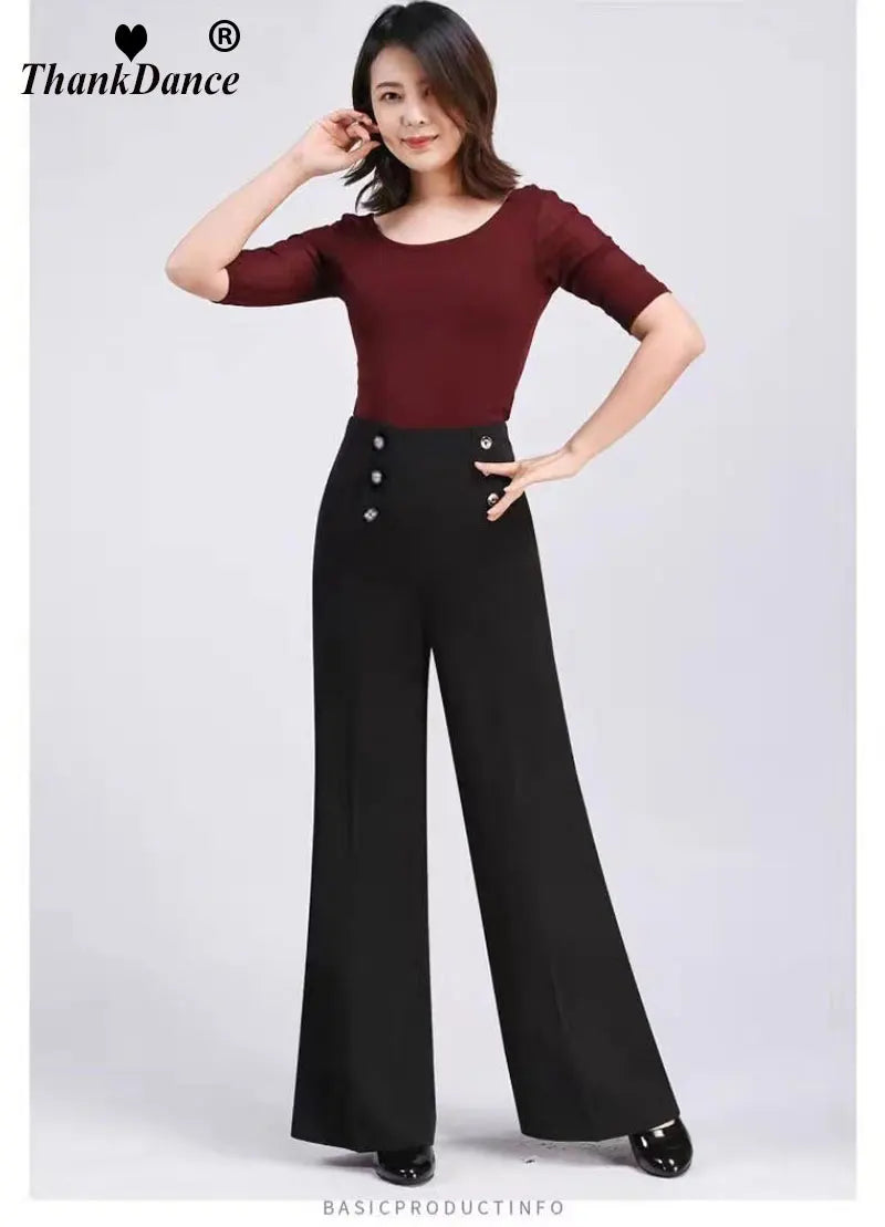 Modern Dance Pants New Female Latin Dance High Waist Wide Leg Trousers National Standard Ballroom Dance Pant Practice Competitio