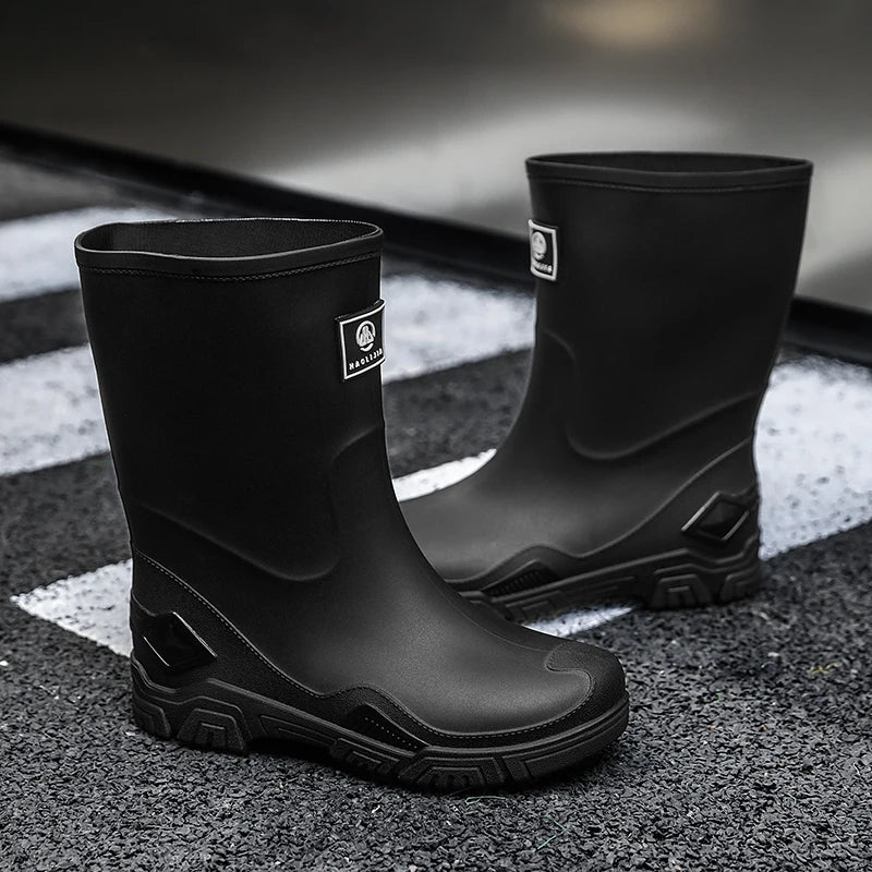 Rain Boots for Men, Non-Slip, Waterproof, High-Top Fishing Boots, Popular Work Safety Shoes, Rain Boots