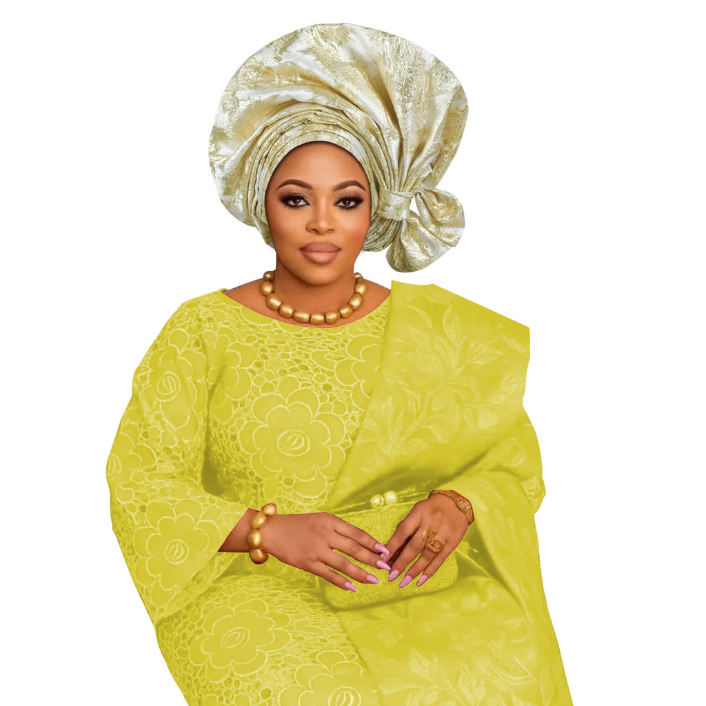 2026 New African Headtie Turban Nigeria Auto Gele Head Wraps Auto Gele Women's Turban Cap Wedding Geles Muslim Head Wraps Bonnet